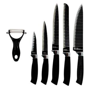 Jogo de facas 6 peças aço Inox antiaderente Knife Set Preto