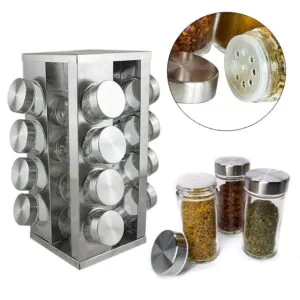Organizador porta tempero giratório Inox 16 Potes